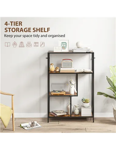 HOMCOM 4-Tier Bookshelf with Open Shelves - Rustic Brown