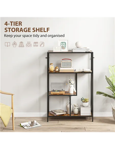 HOMCOM 4-Tier Bookshelf with Open Shelves - Rustic Brown