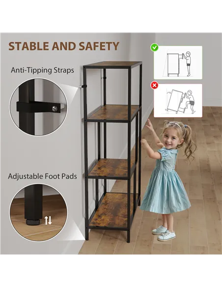 HOMCOM 4-Tier Bookshelf with Open Shelves - Rustic Brown