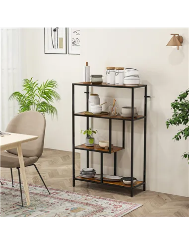 HOMCOM 4-Tier Bookshelf with Open Shelves - Rustic Brown