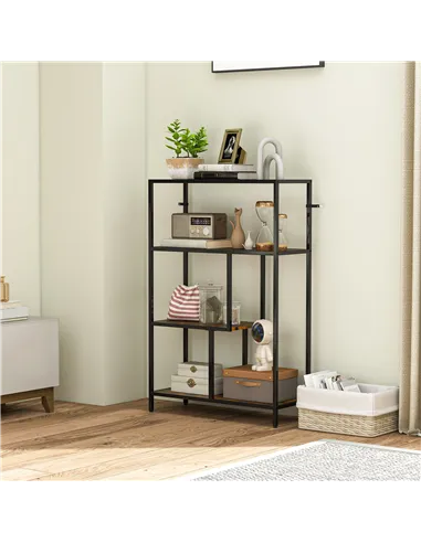 HOMCOM 4-Tier Bookshelf with Open Shelves - Rustic Brown