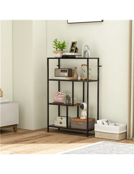 HOMCOM 4-Tier Bookshelf with Open Shelves - Rustic Brown