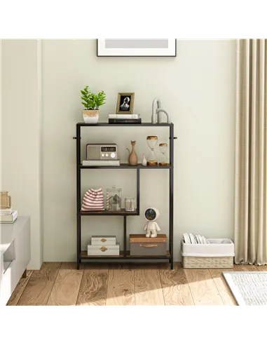 HOMCOM 4-Tier Bookshelf with Open Shelves - Rustic Brown