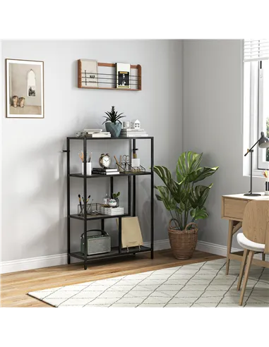 HOMCOM 4-Tier Bookshelf with Open Shelves - Charcoal Grey