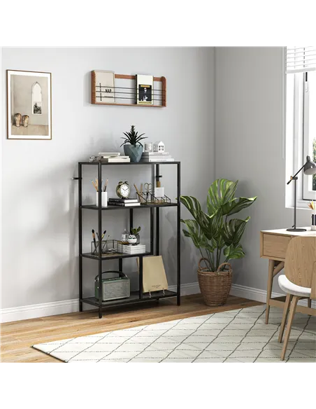 HOMCOM 4-Tier Bookshelf with Open Shelves - Charcoal Grey