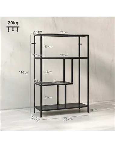 HOMCOM 4-Tier Bookshelf with Open Shelves - Charcoal Grey