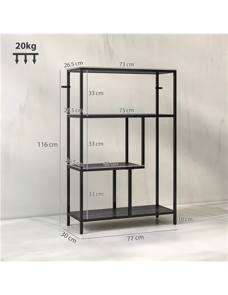 HOMCOM 4-Tier Bookshelf with Open Shelves - Charcoal Grey