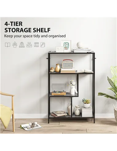 HOMCOM 4-Tier Bookshelf with Open Shelves - Charcoal Grey