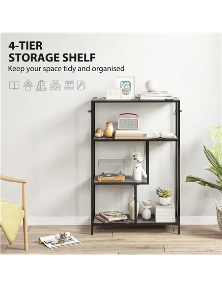 HOMCOM 4-Tier Bookshelf with Open Shelves - Charcoal Grey