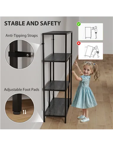 HOMCOM 4-Tier Bookshelf with Open Shelves - Charcoal Grey