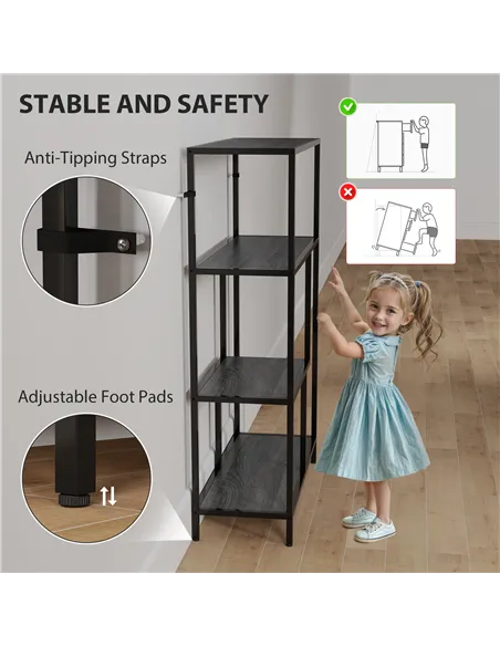 HOMCOM 4-Tier Bookshelf with Open Shelves - Charcoal Grey