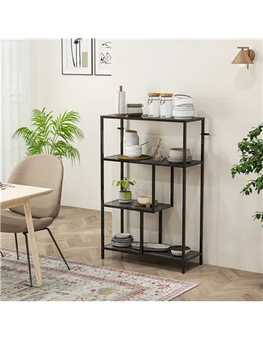 HOMCOM 4-Tier Bookshelf with Open Shelves - Charcoal Grey