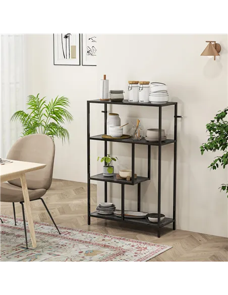 HOMCOM 4-Tier Bookshelf with Open Shelves - Charcoal Grey
