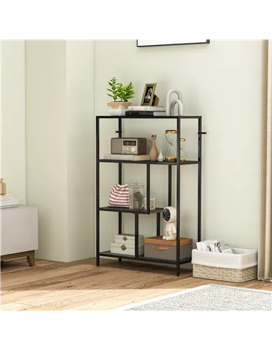 HOMCOM 4-Tier Bookshelf with Open Shelves - Charcoal Grey