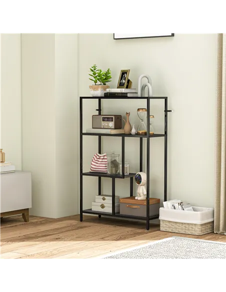 HOMCOM 4-Tier Bookshelf with Open Shelves - Charcoal Grey