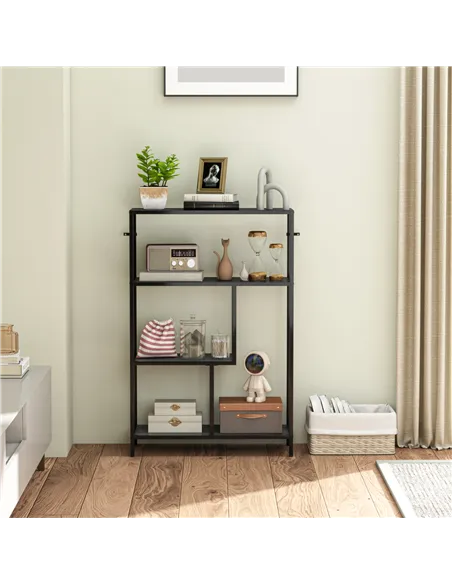 HOMCOM 4-Tier Bookshelf with Open Shelves - Charcoal Grey