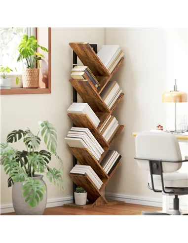 HOMCOM Eight-Section Tree Bookcase - Wood-Effect