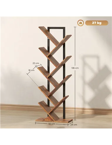 HOMCOM Eight-Section Tree Bookcase - Wood-Effect