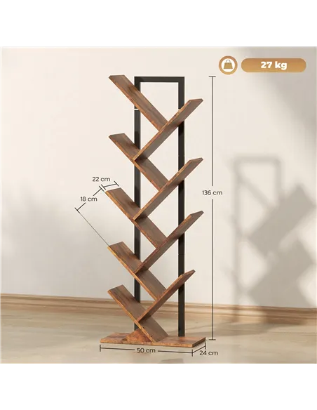 HOMCOM Eight-Section Tree Bookcase - Wood-Effect