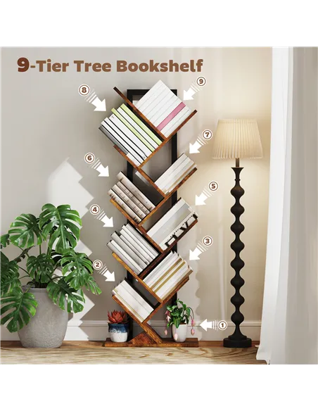 HOMCOM Eight-Section Tree Bookcase - Wood-Effect