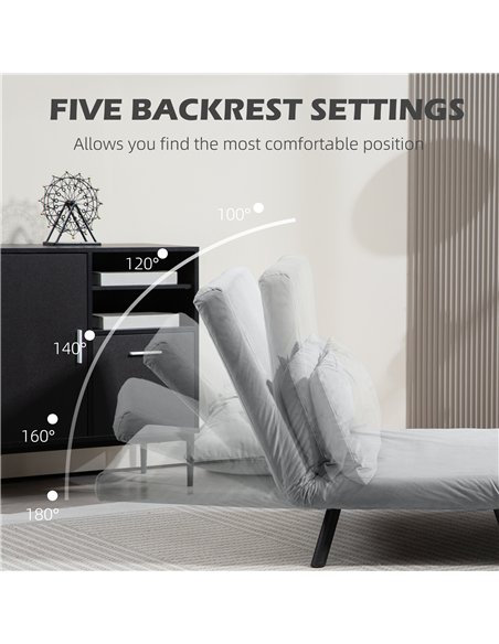 HOMCOM 4-in-1 Velvet-Feel Double Sofa Bed, with Pillows - Light Grey