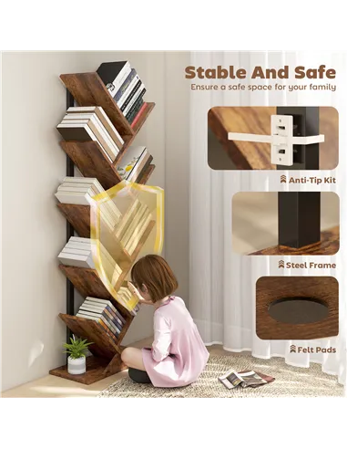 HOMCOM Eight-Section Tree Bookcase - Wood-Effect