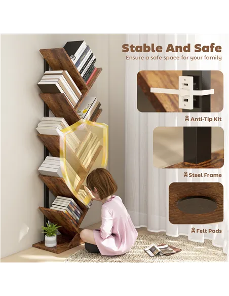 HOMCOM Eight-Section Tree Bookcase - Wood-Effect