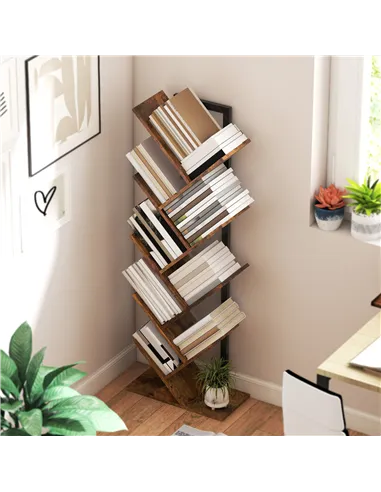 HOMCOM Eight-Section Tree Bookcase - Wood-Effect