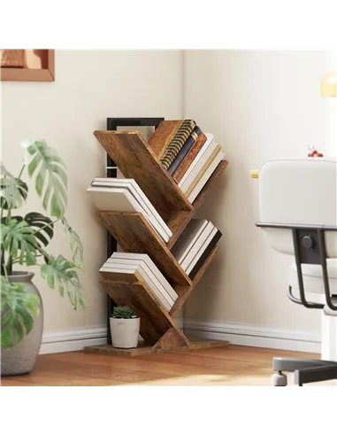 HOMCOM Four-Section Tree Bookcase - Wood-Effect