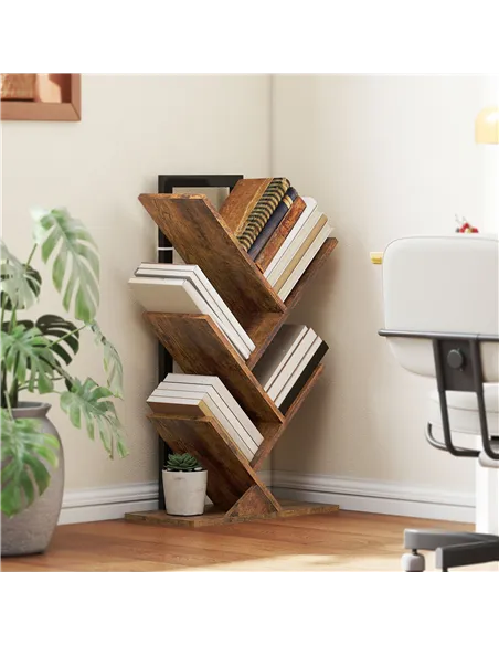 HOMCOM Four-Section Tree Bookcase - Wood-Effect
