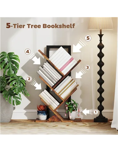 HOMCOM Four-Section Tree Bookcase - Wood-Effect
