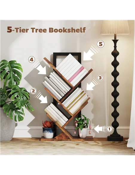 HOMCOM Four-Section Tree Bookcase - Wood-Effect