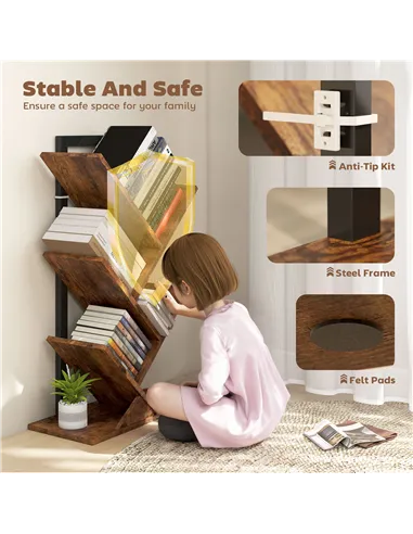 HOMCOM Four-Section Tree Bookcase - Wood-Effect