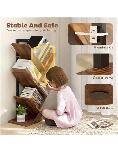 HOMCOM Four-Section Tree Bookcase - Wood-Effect