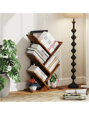 HOMCOM Four-Section Tree Bookcase - Wood-Effect