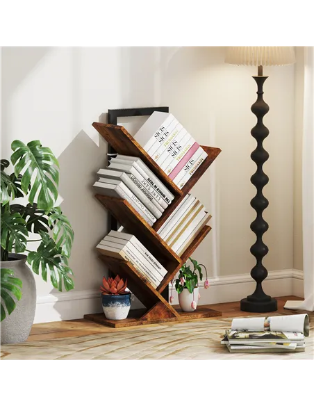 HOMCOM Four-Section Tree Bookcase - Wood-Effect