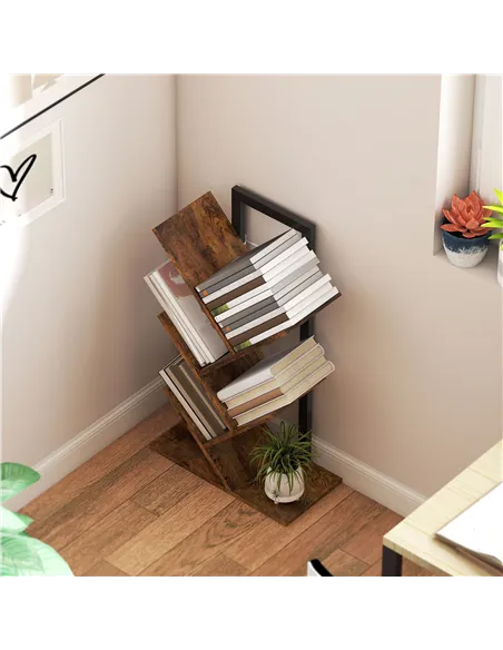 HOMCOM Four-Section Tree Bookcase - Wood-Effect