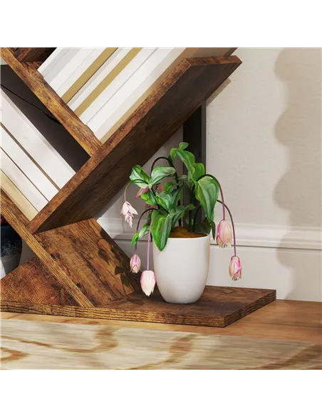 HOMCOM Four-Section Tree Bookcase - Wood-Effect