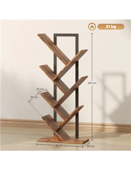 HOMCOM Six-Section Tree Bookcase - Wood-Effect