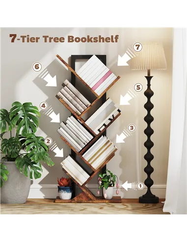 HOMCOM Six-Section Tree Bookcase - Wood-Effect