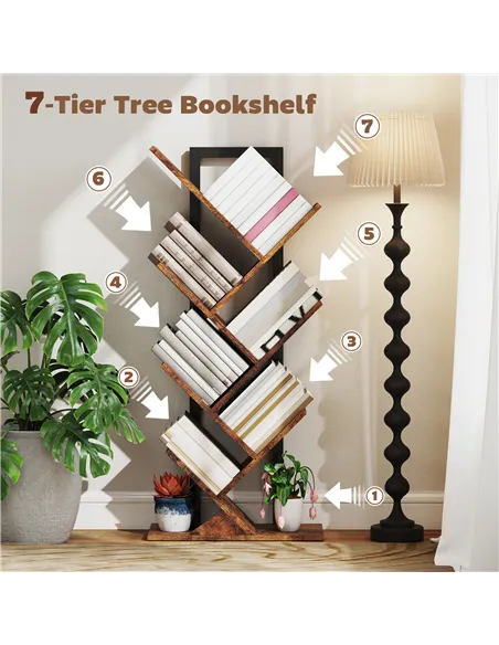 HOMCOM Six-Section Tree Bookcase - Wood-Effect