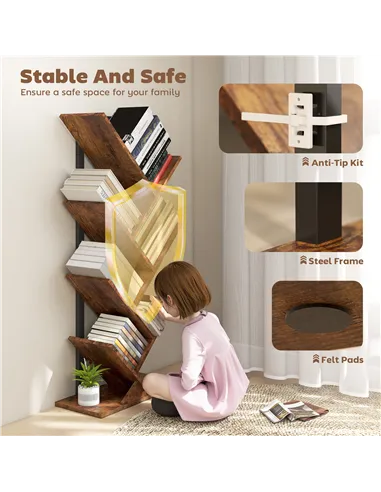 HOMCOM Six-Section Tree Bookcase - Wood-Effect