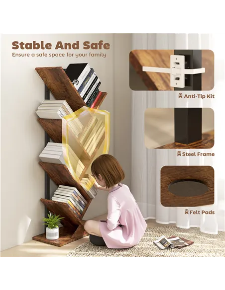 HOMCOM Six-Section Tree Bookcase - Wood-Effect