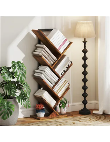 HOMCOM Six-Section Tree Bookcase - Wood-Effect
