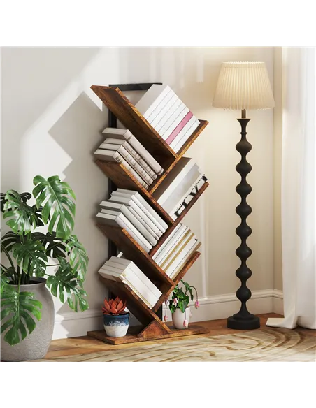 HOMCOM Six-Section Tree Bookcase - Wood-Effect