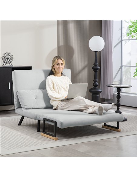 HOMCOM 4-in-1 Velvet-Feel Double Sofa Bed, with Pillows - Light Grey