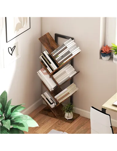 HOMCOM Six-Section Tree Bookcase - Wood-Effect