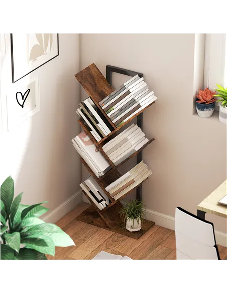 HOMCOM Six-Section Tree Bookcase - Wood-Effect