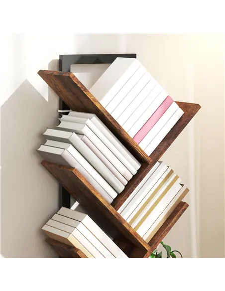 HOMCOM Six-Section Tree Bookcase - Wood-Effect