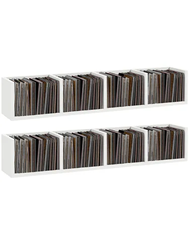 HOMCOM Wall Mount 84 CD / 56 DVD/Blu-ray/ Media Storage Rack 4 Cubes, Wooden Shelf Organiser Unit Bookcase Display, Set of 2, Wh